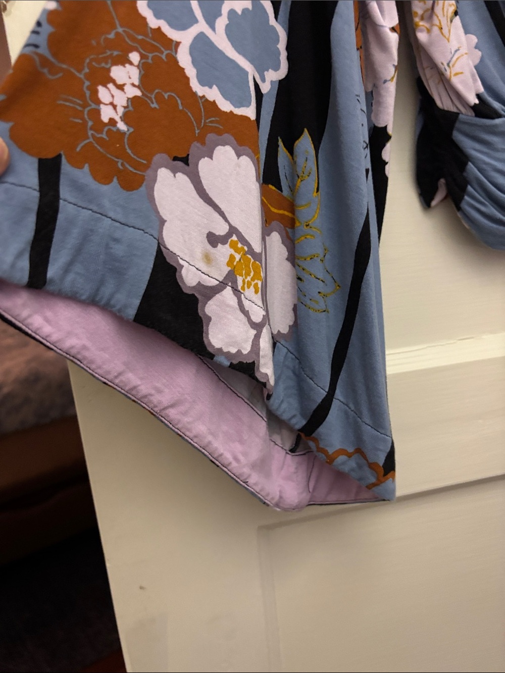 Free People Blue Floral Panel Top with Black & Brown Accents - Picture 4 of 5
